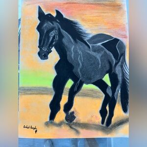 Beautiful hand sketched stallion with pastel colors and charcoal…18x24